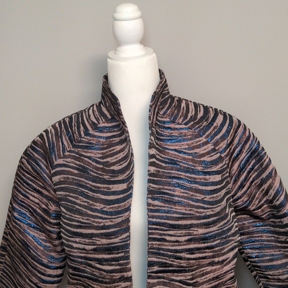 Misook Zebra Print Metallicized Long Sleeve Open Front Blazer Size‎ Small - Picture 2 of 15